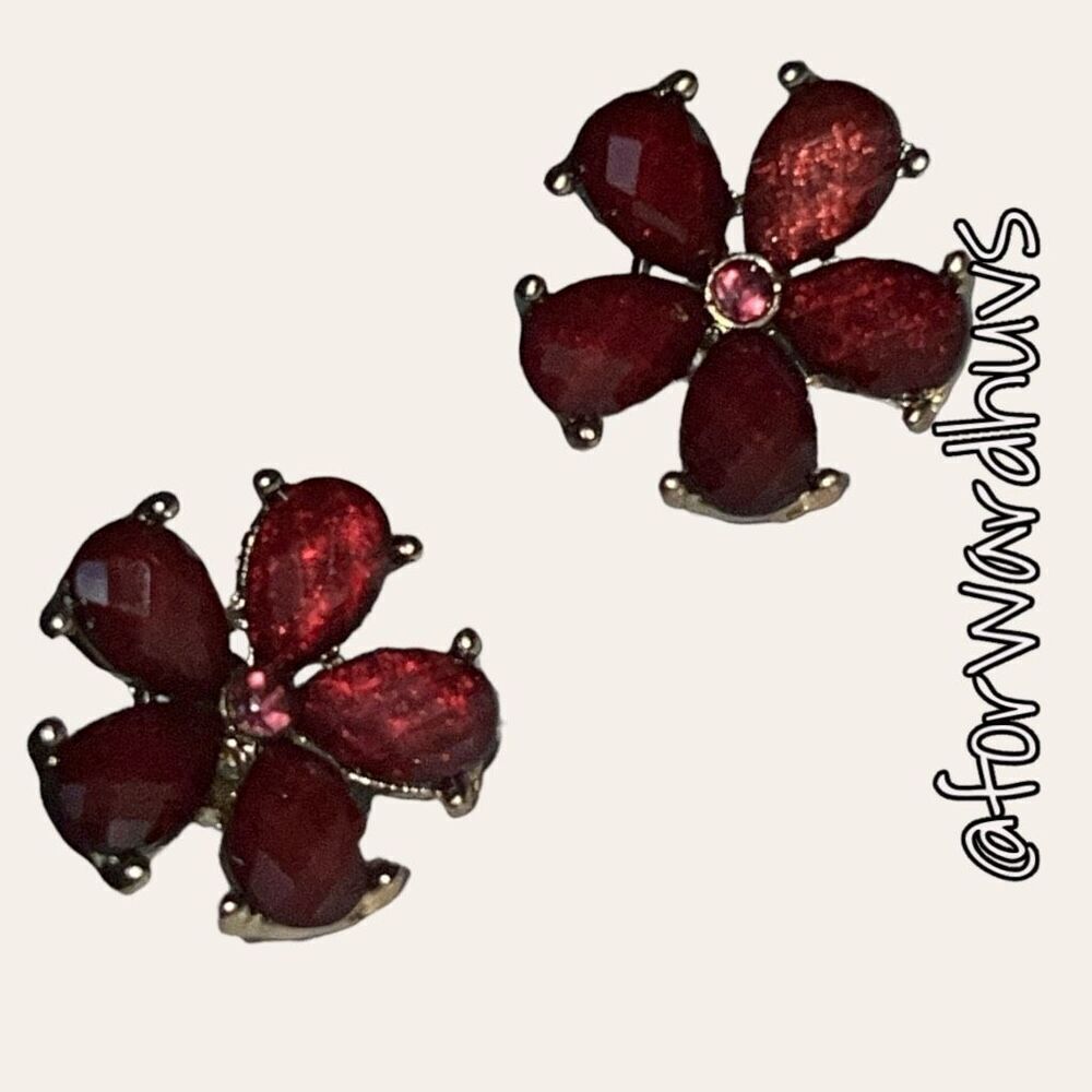 Bundle Sale 3 for $15 | Deep Red Flower Stud Earrings